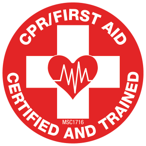 A cpr / first aid certified and trained logo