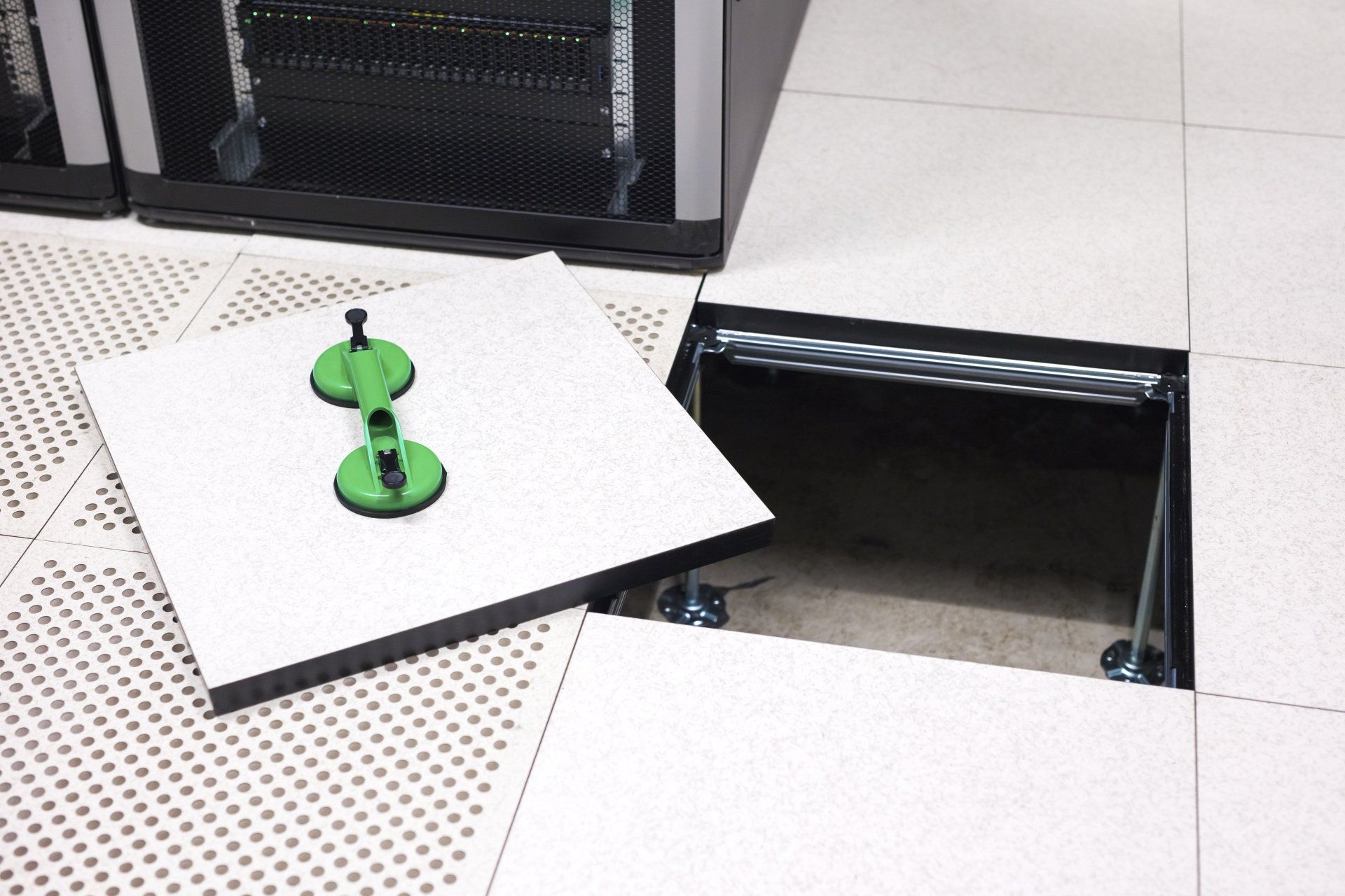 Open raised floor in a data center