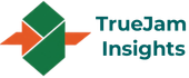 Logo for TrueJam Insights with a green and orange geometric design next to text.