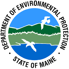 Maine Department of Environmental Protection logo with green hills, blue sky, and white birds over water
