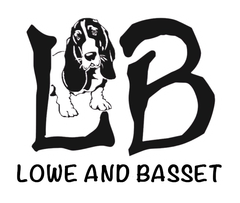 Black-and-white logo with a basset hound between the letters L and B, reading “LOWE AND BASSET”