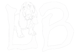 Faint outline of large letters “L” and “B” with a small cartoon figure centered between them.