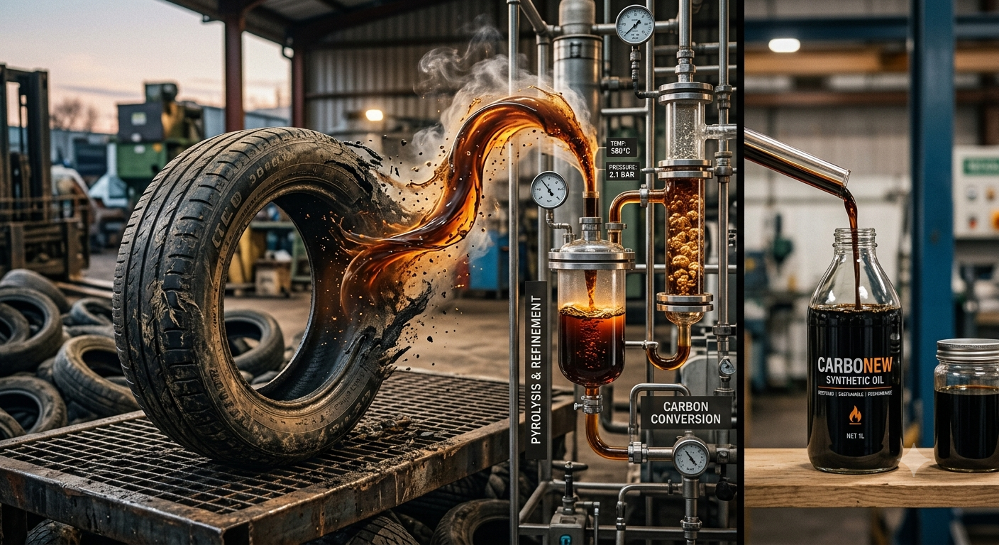Coiled glowing serpent beside industrial pipes and a bottle on a metal workbench