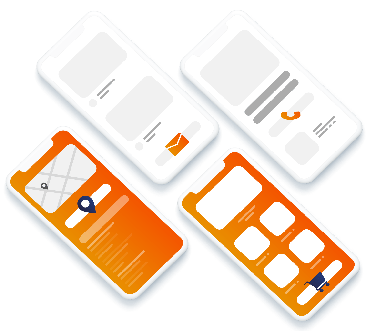 A bunch of phones are laying on top of each other on a white background.