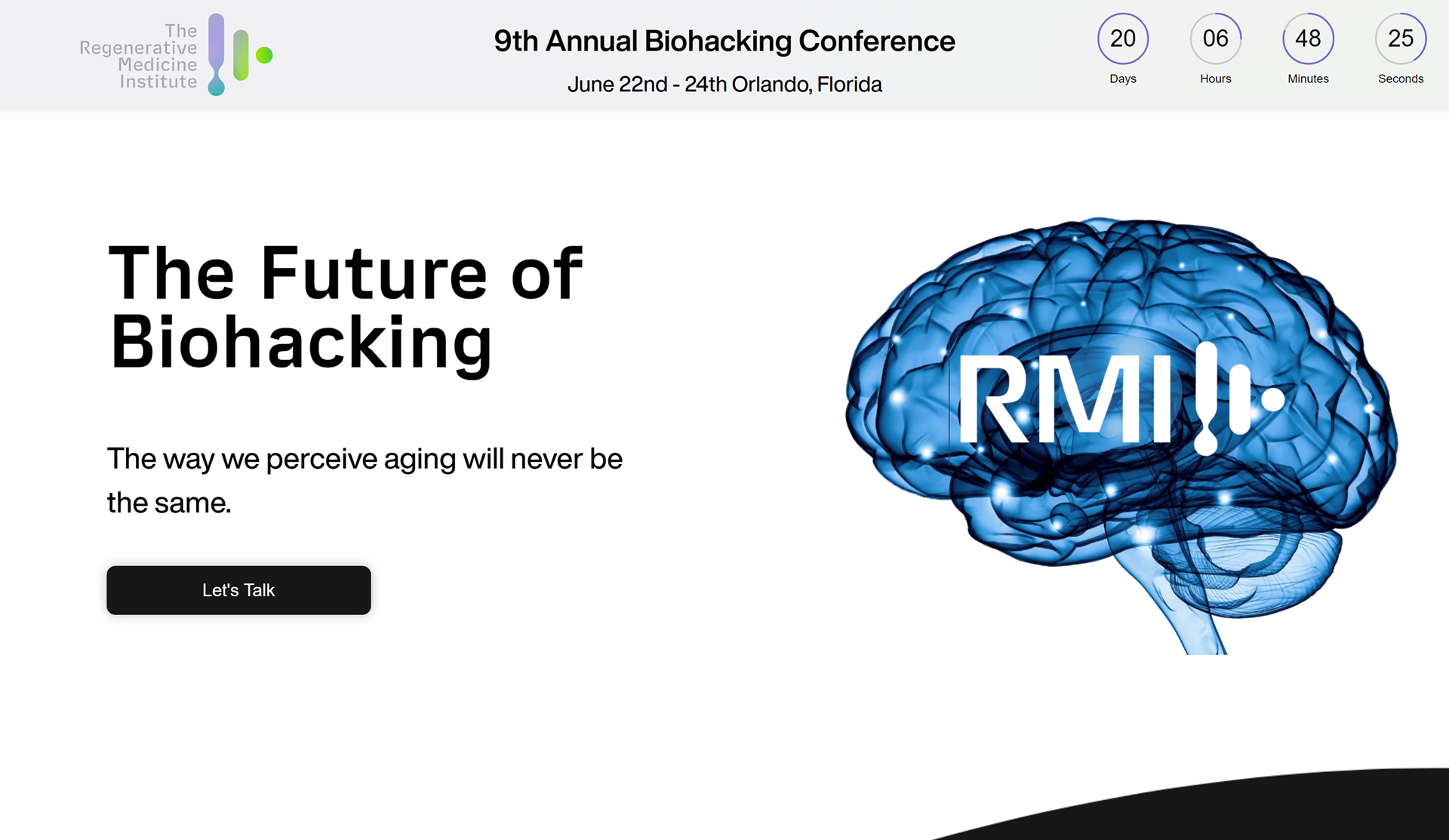 A screenshot of a website for the future of biohacking conference.