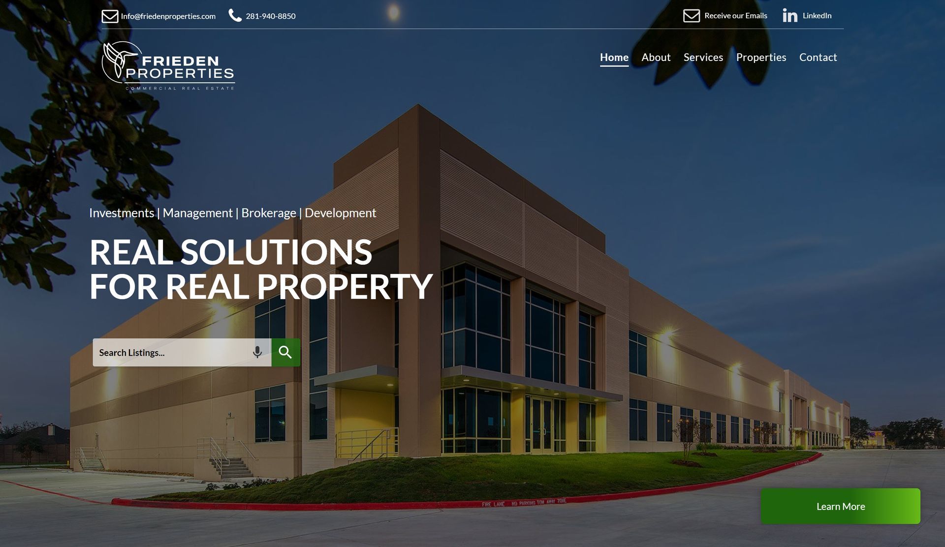 A building with the words real solutions for real property on it