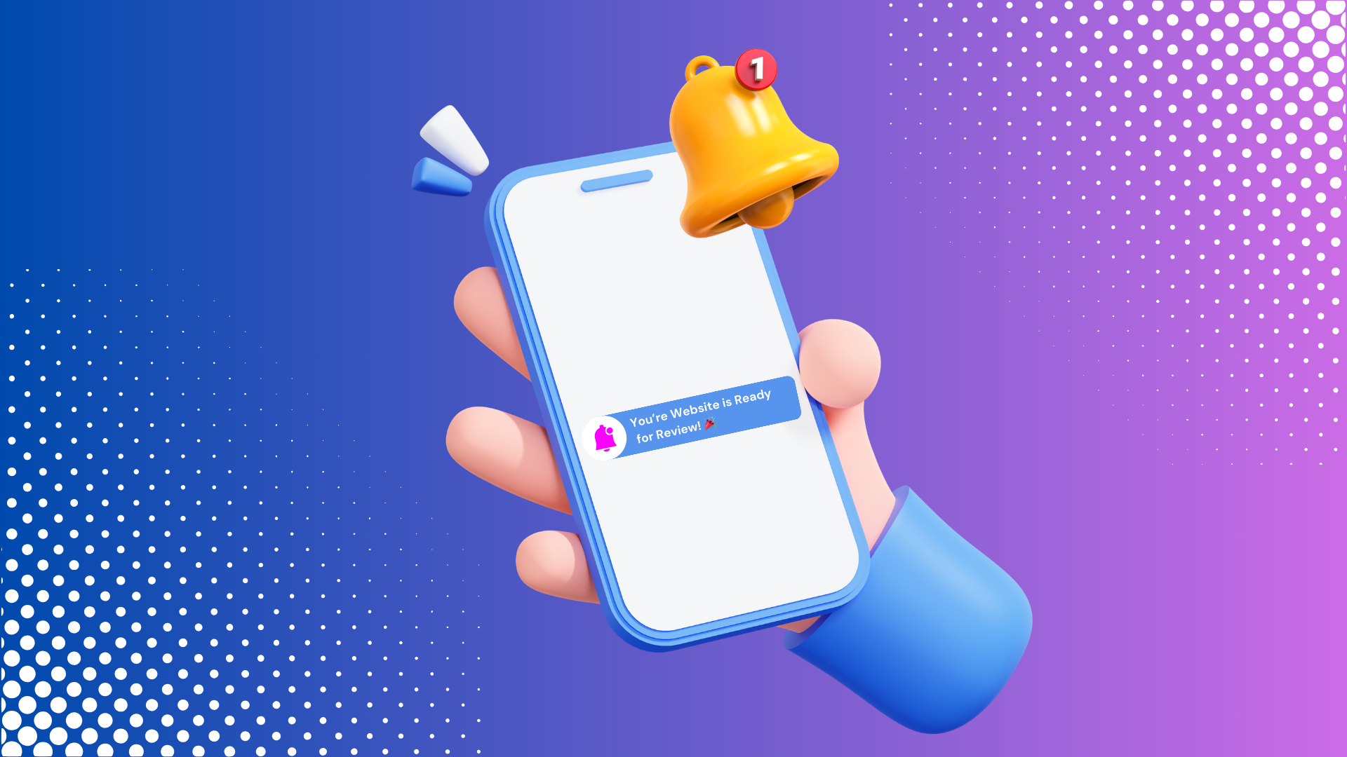 A hand is holding a cell phone with a bell on the screen.