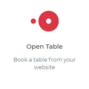 A sign that says open table book a table from your website