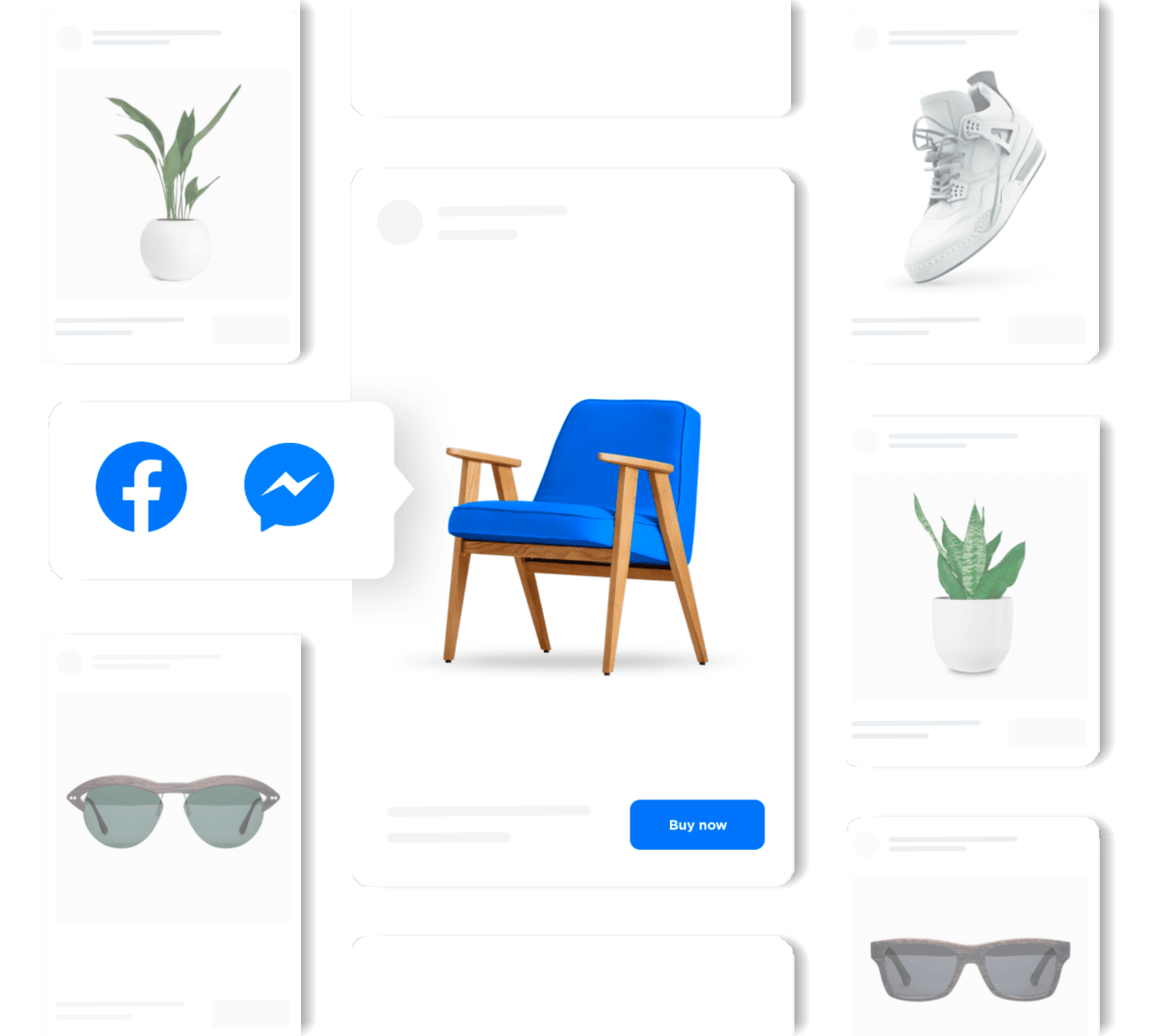A blue chair is surrounded by other items on a phone screen.