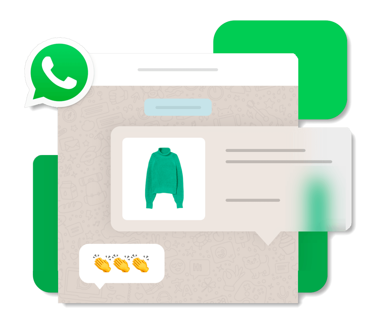 An illustration of a website with a sweater and a speech bubble.