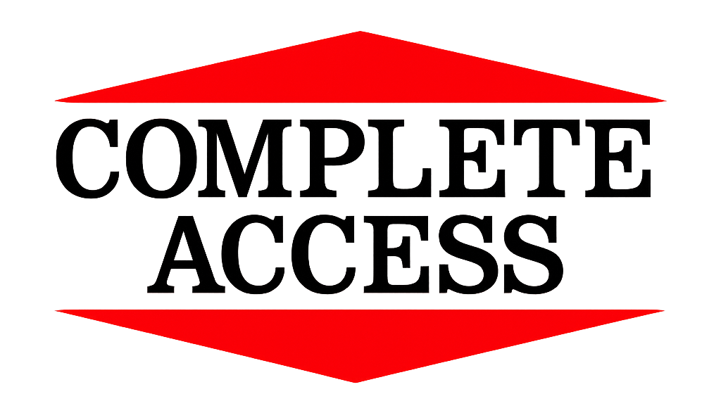 The word complete access is written in red on a white background.