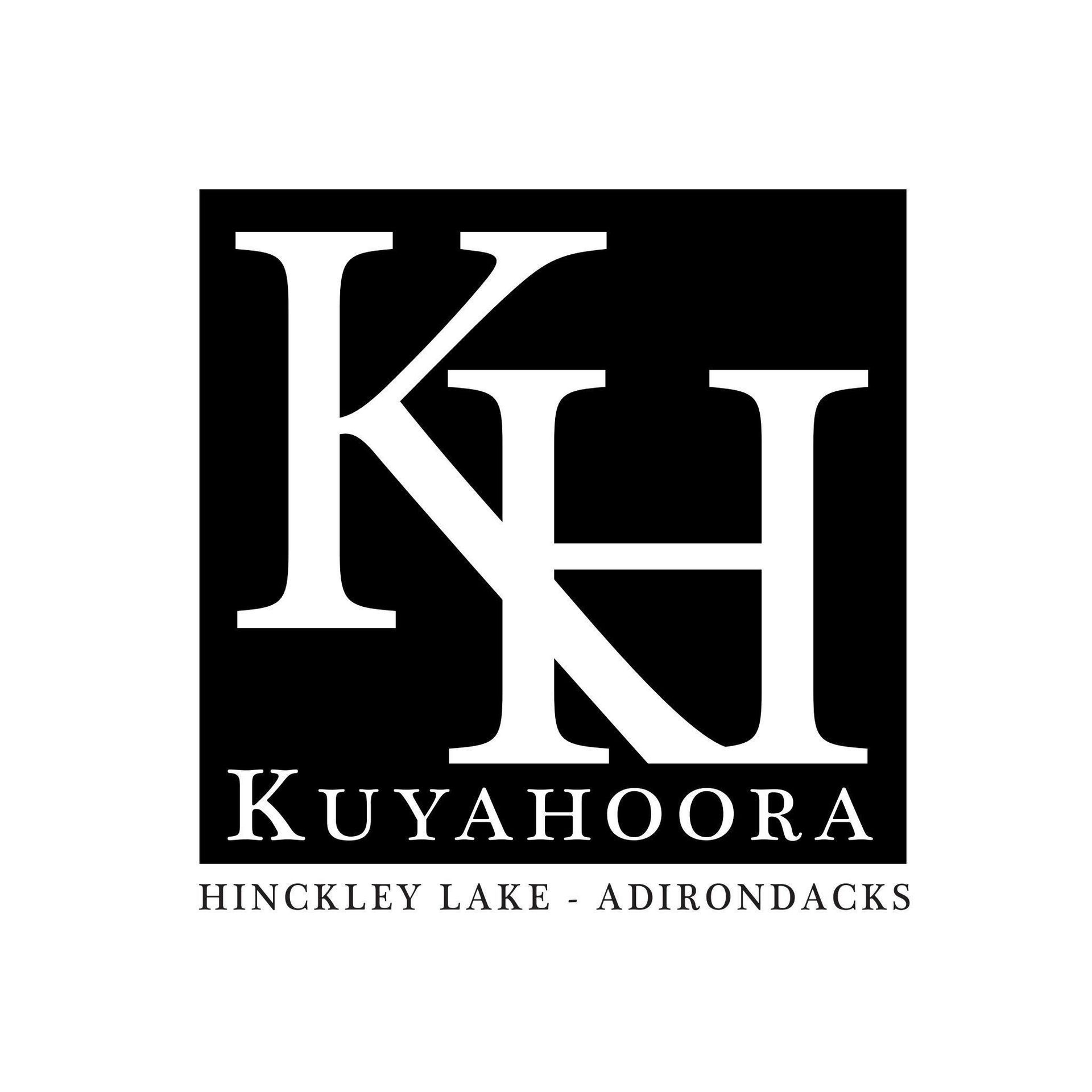 A black and white logo for kuyahoora hinckley lake adirondacks