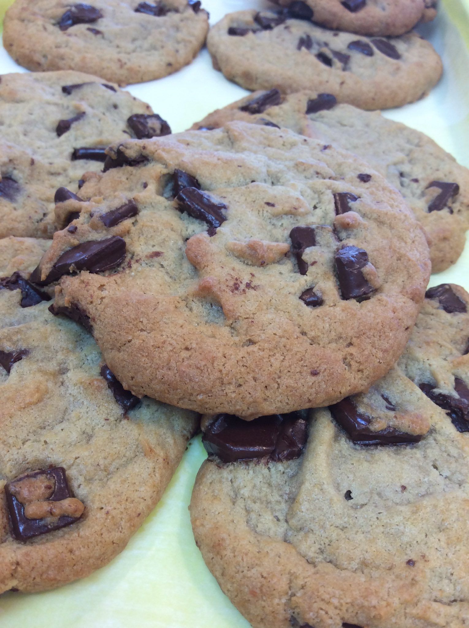 Pile of chocolate chip cookies.