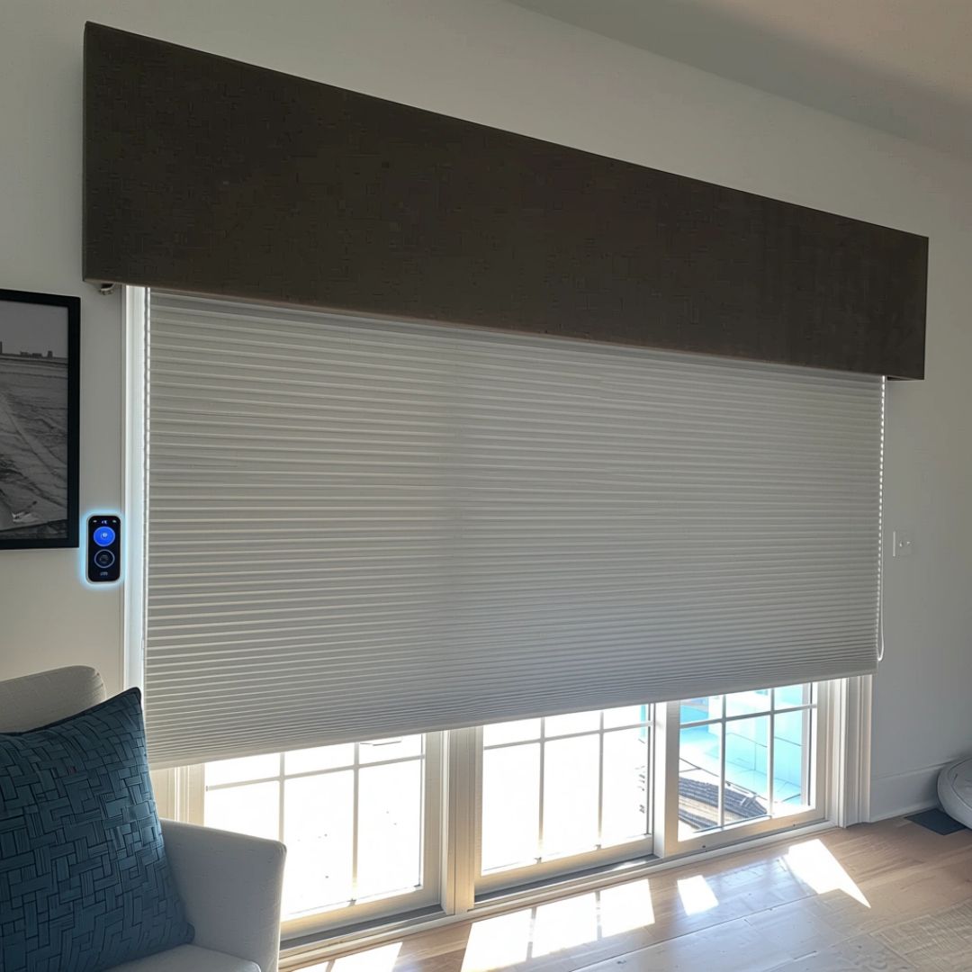 Automated shades connected to a smart-home system by Window Fashions on Wheels.