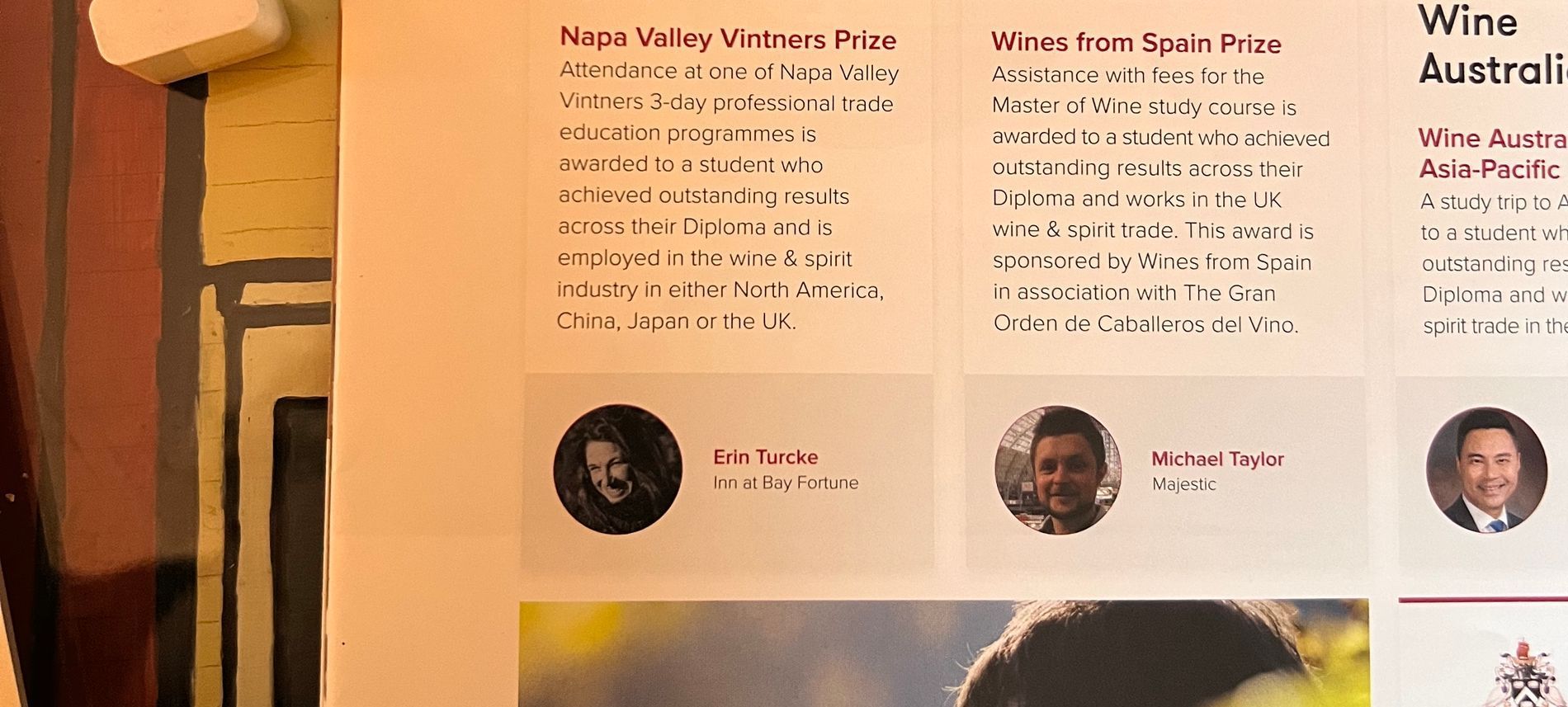 Magazine article about wine featuring headshots of three men.