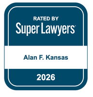 Blue Super Lawyers badge reading “Rated by Super Lawyers,” “Alan F. Kansas,” and “2026.”