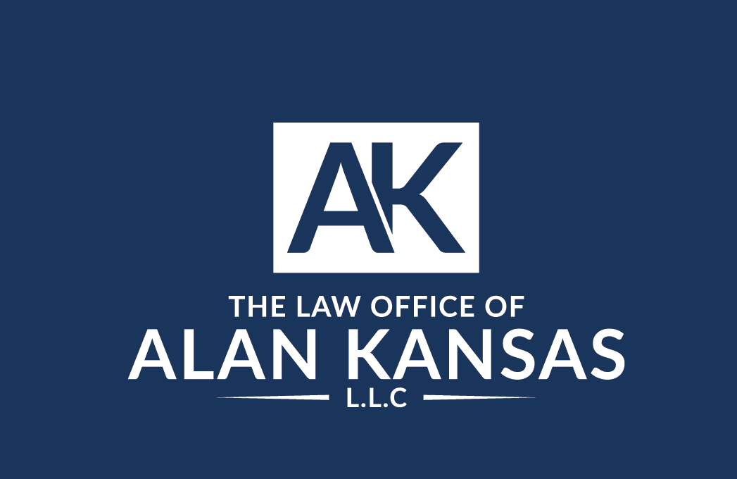 Logo for The Law Office of Alan Kansas, LLC, with white AK on a blue background