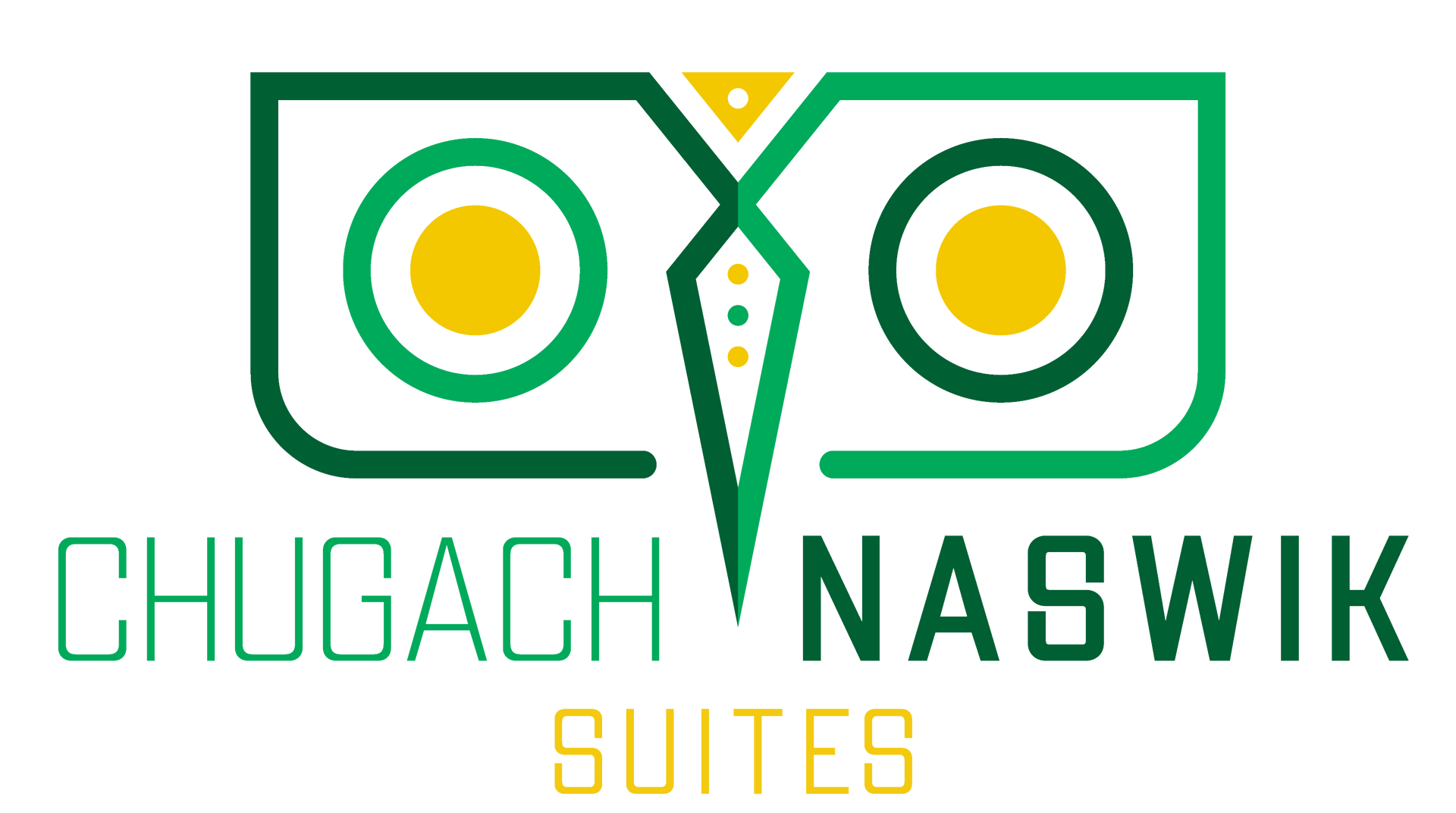 The logo for chugach naswik suites is green and yellow.