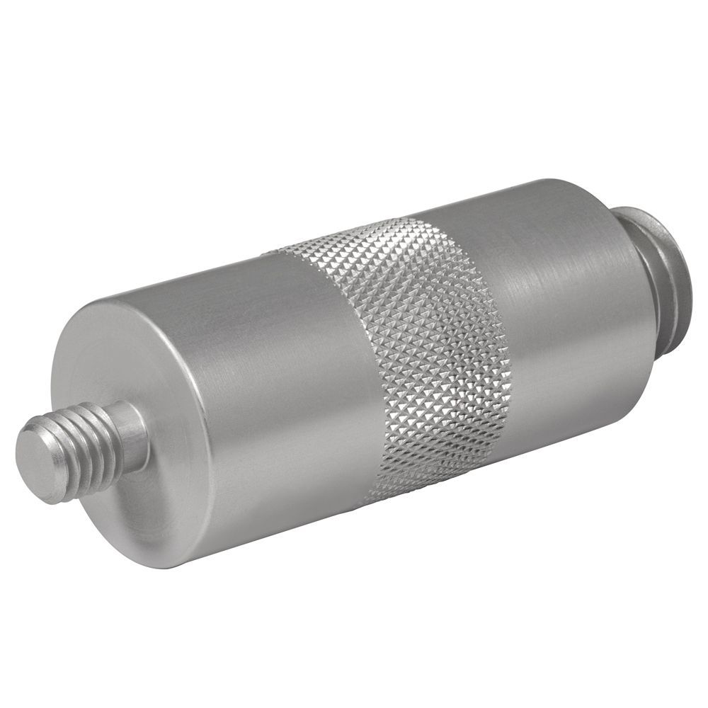 A pair of stainless steel cylinders with measurements on a white background.