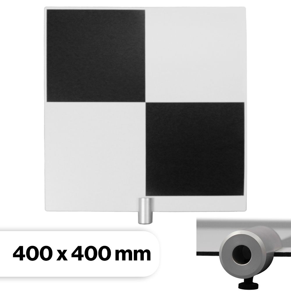 A black and white checkered board with a camera attached to it.