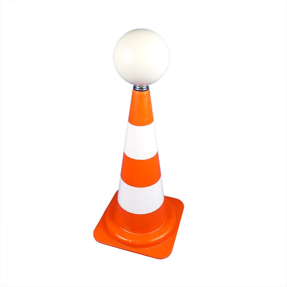 Three orange and white traffic cones on a white background