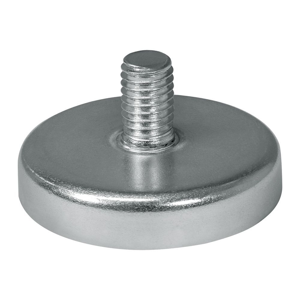 A close up of a metal object with a screw in it on a white background.