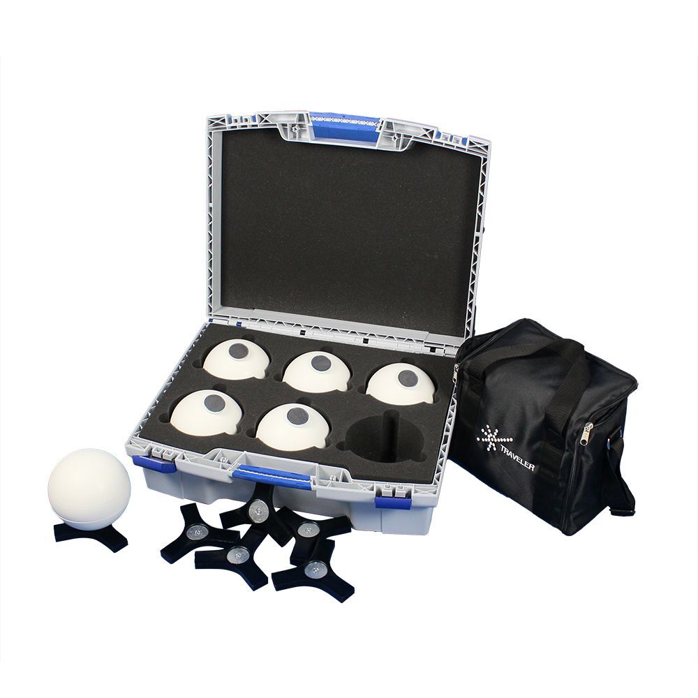 A case filled with white balls and a black bag