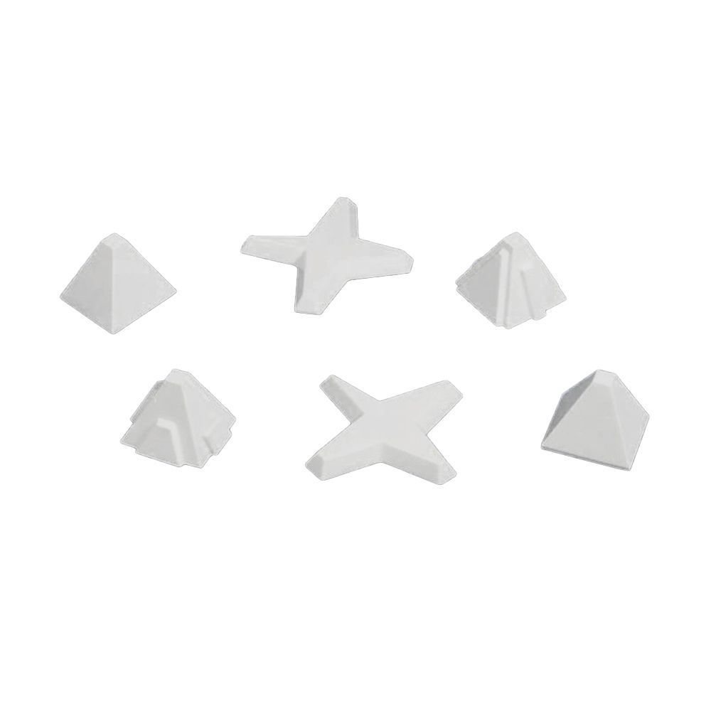 A set of white pyramids and stars on a white background.