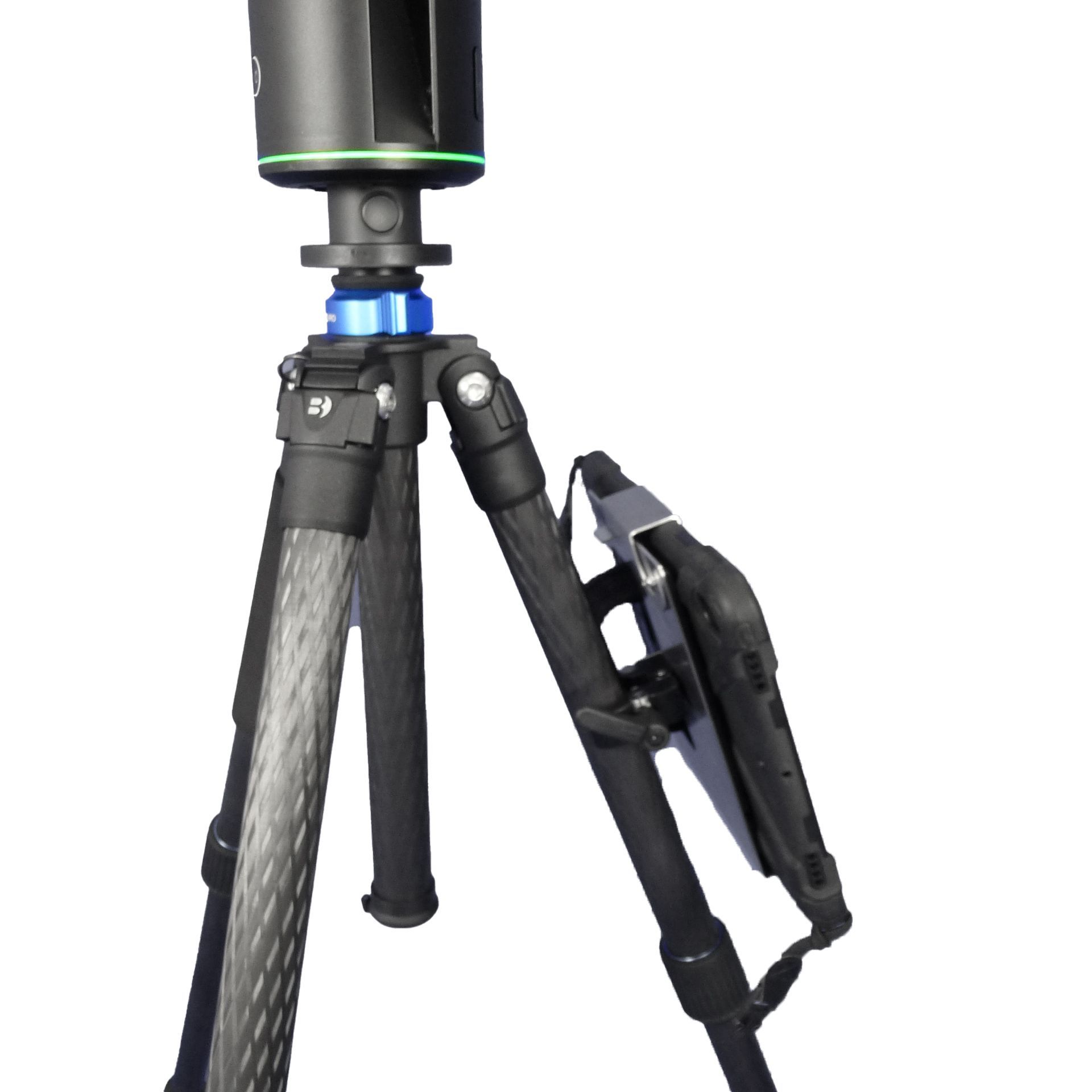A camera on a tripod with a phone attached to it