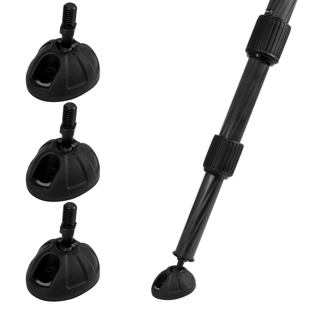 A black tripod with three rubber feet attached to it