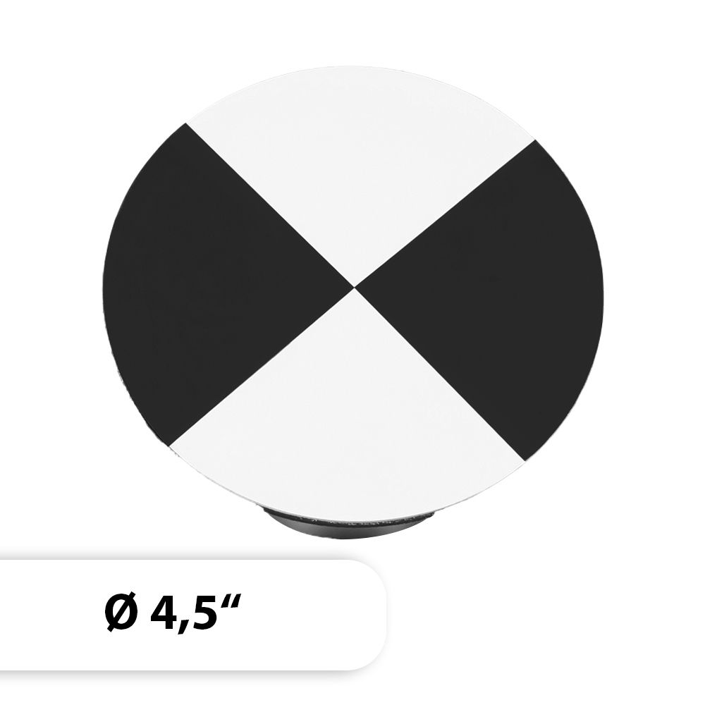 A black and white circle with the diameter of 4.5 inches