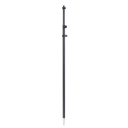 A black pole with a white tip on a white background.