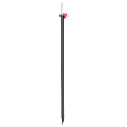 A black pole with a red button on the end on a white background.