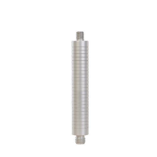 A black pole with a red button on the end on a white background.