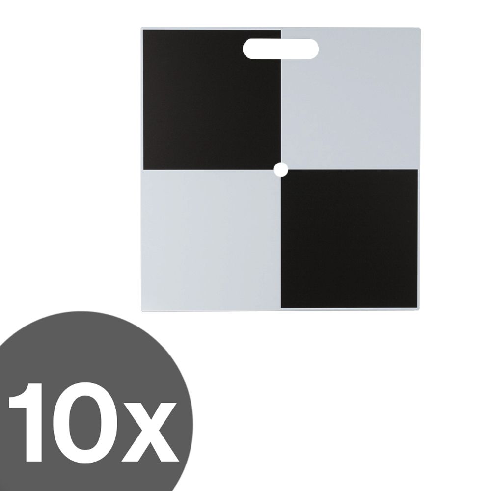 A black and white square with the number 10x on it
