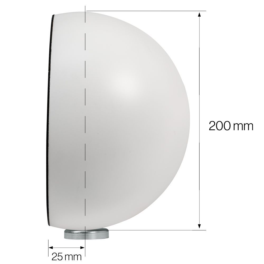A picture of a white sphere with measurements on it.