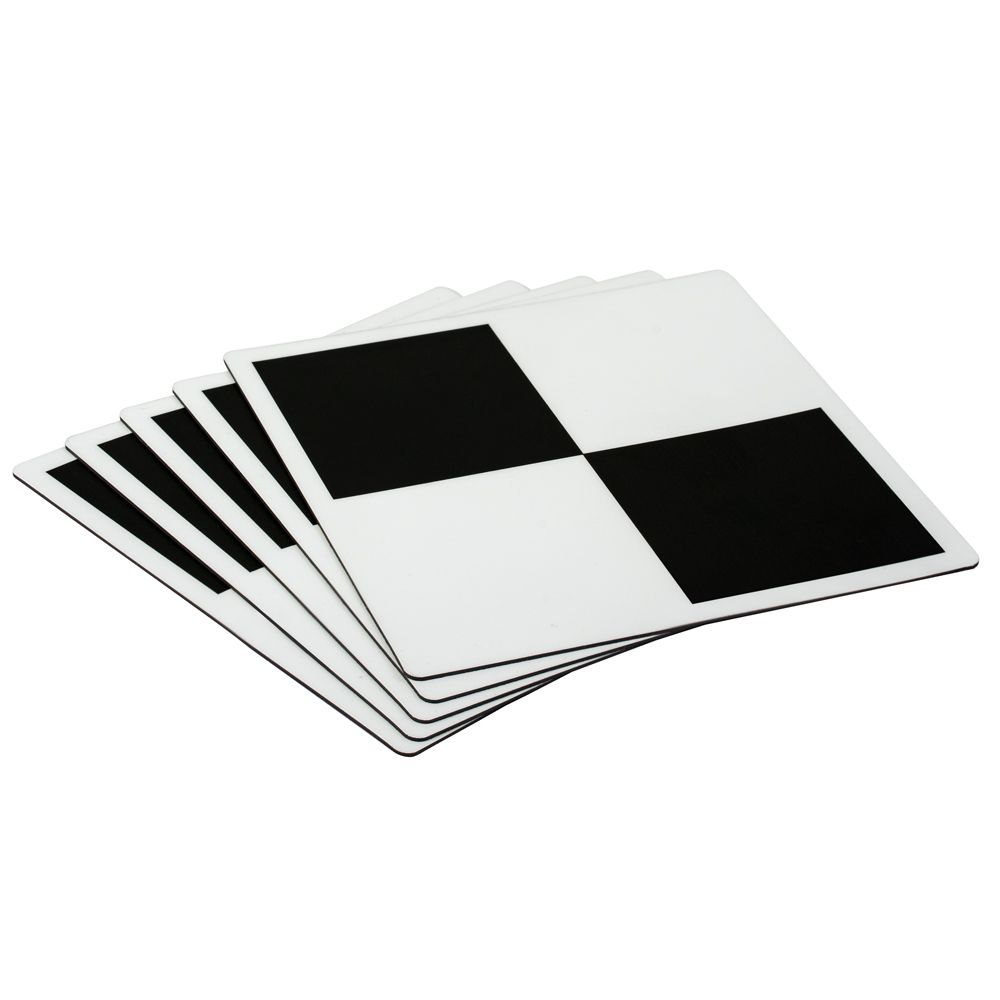 A stack of black and white squares on a white background