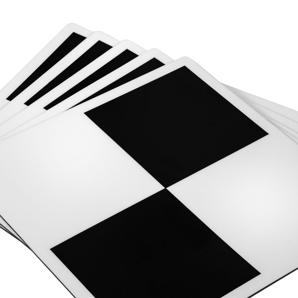 A stack of black and white squares on a white background