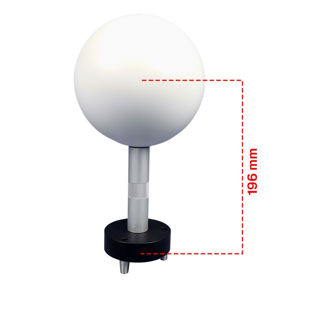 A white ball is sitting on top of a metal pole.