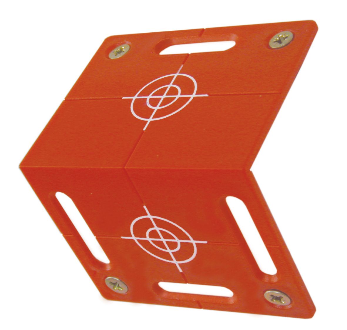 A red corner bracket with a target on it
