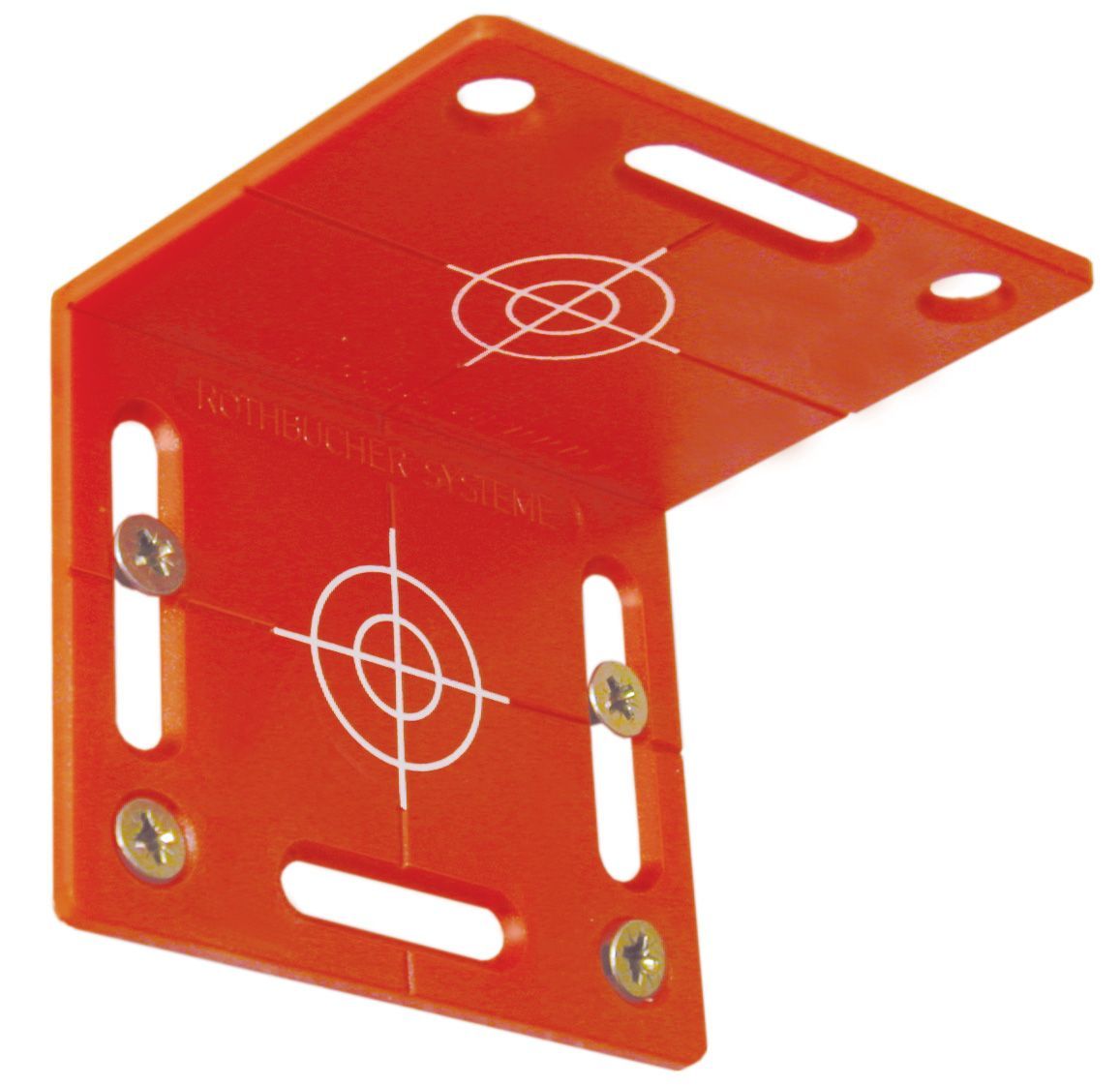 A red corner bracket with a target on it