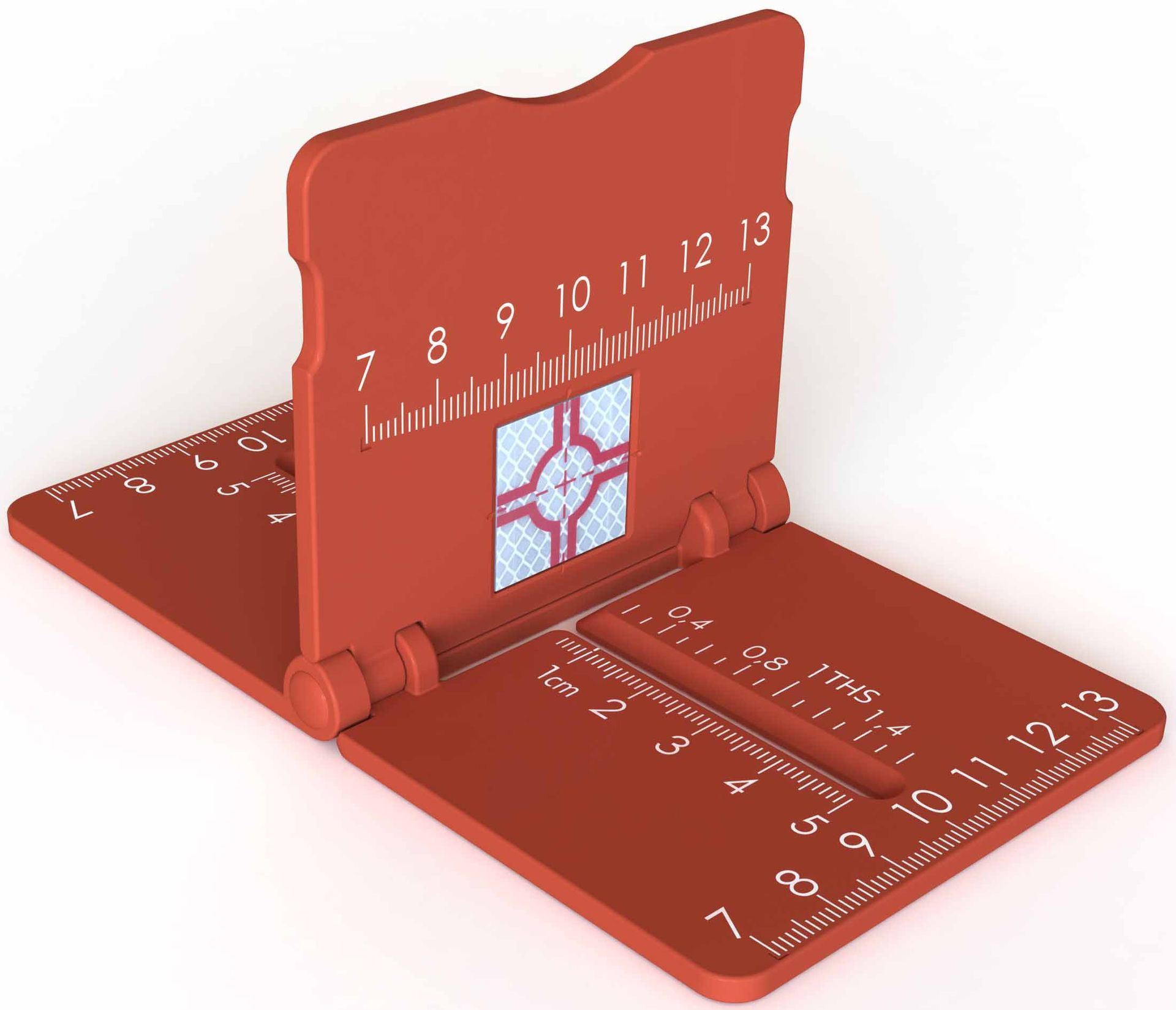 A red ruler with the numbers 7 8 9 10 11 12 13 on it