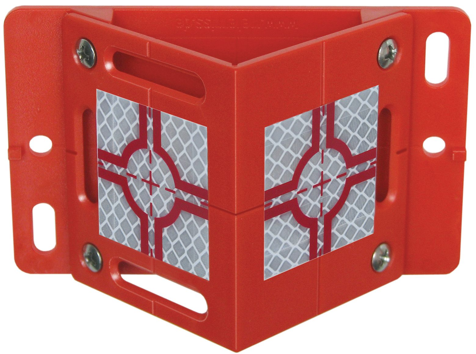A red object with reflective squares on it