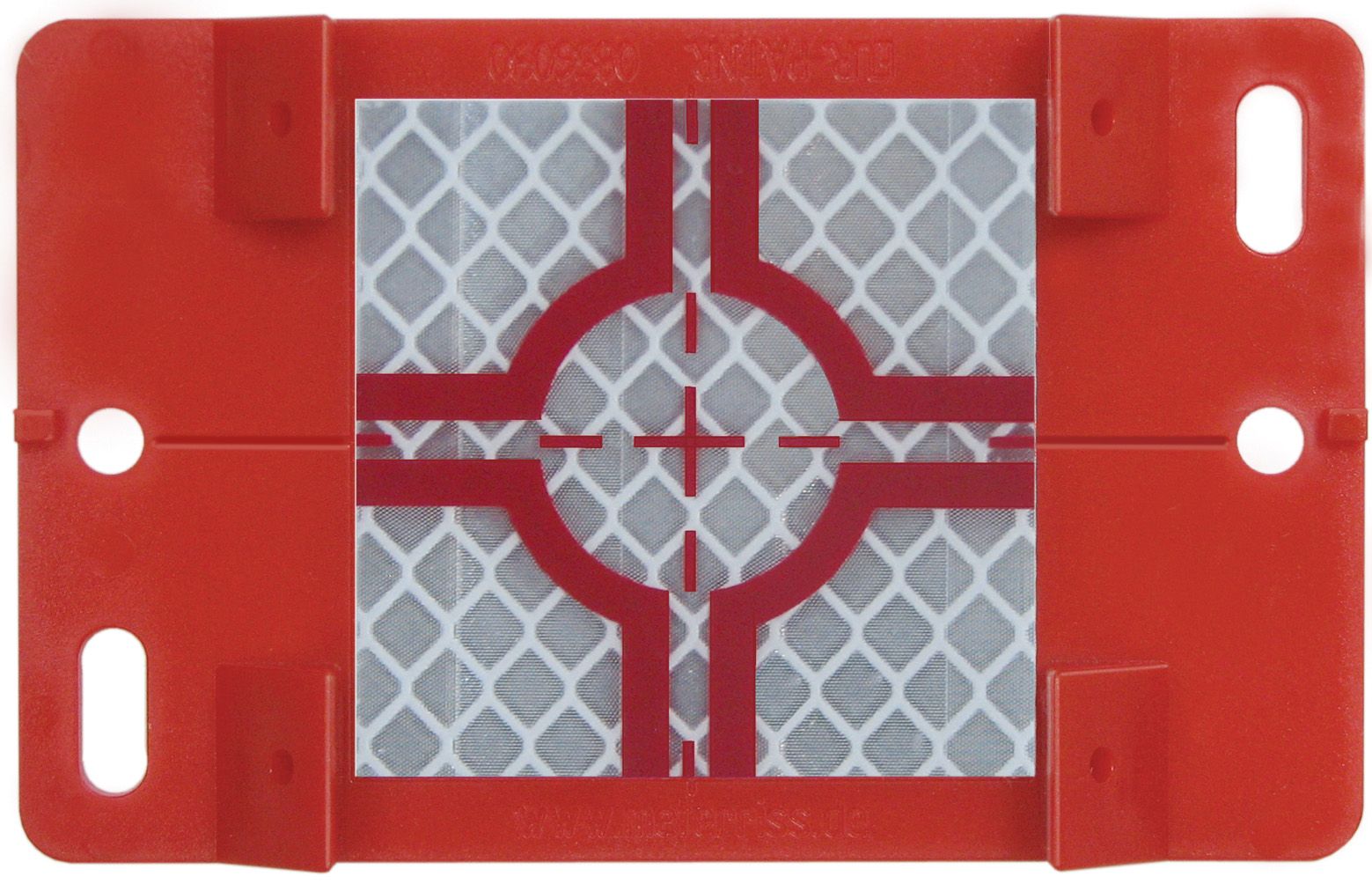 A red and white object with a cross on it