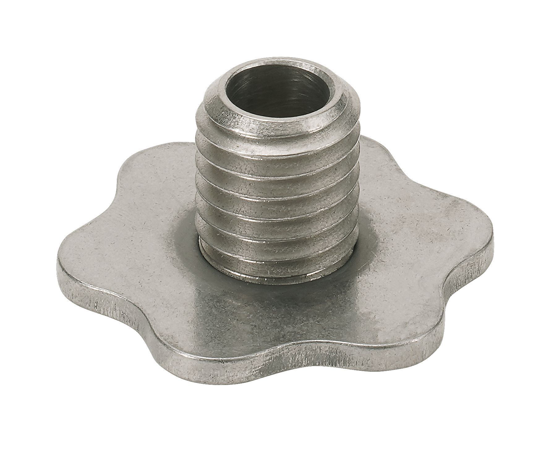 A stainless steel screw with a hole in the middle