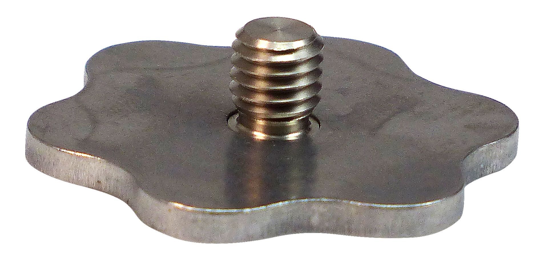 A close up of a metal object with a screw in it