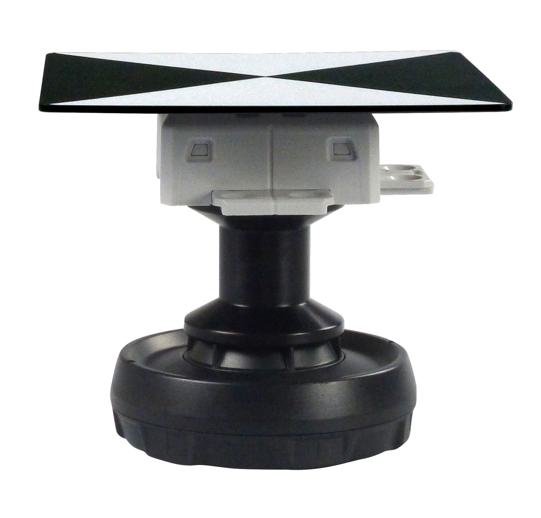 A black and white object with a square on top of it
