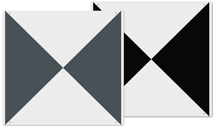 A black and white triangle on a white background.