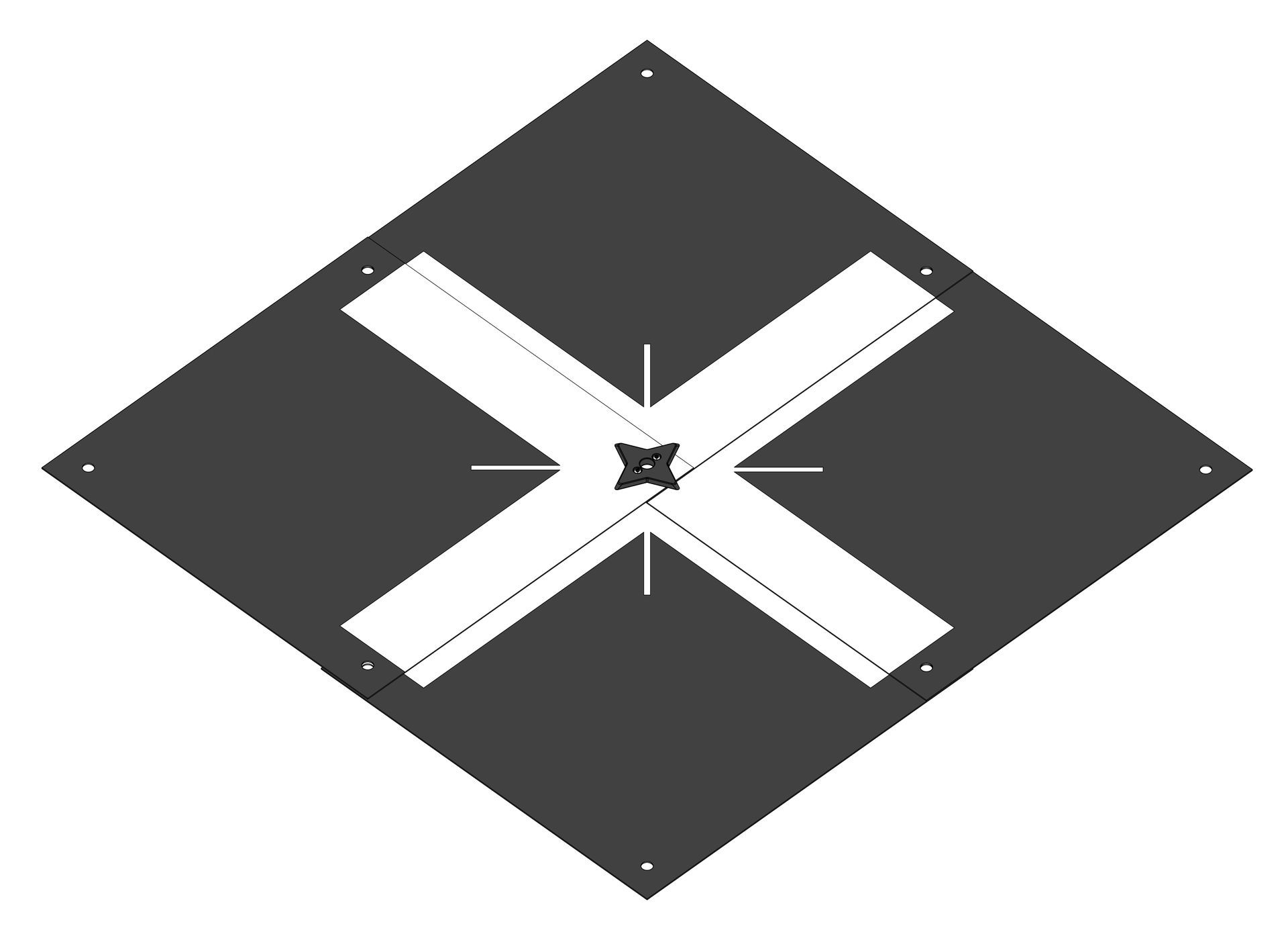 A black and white drawing of a square with arrows pointing in different directions