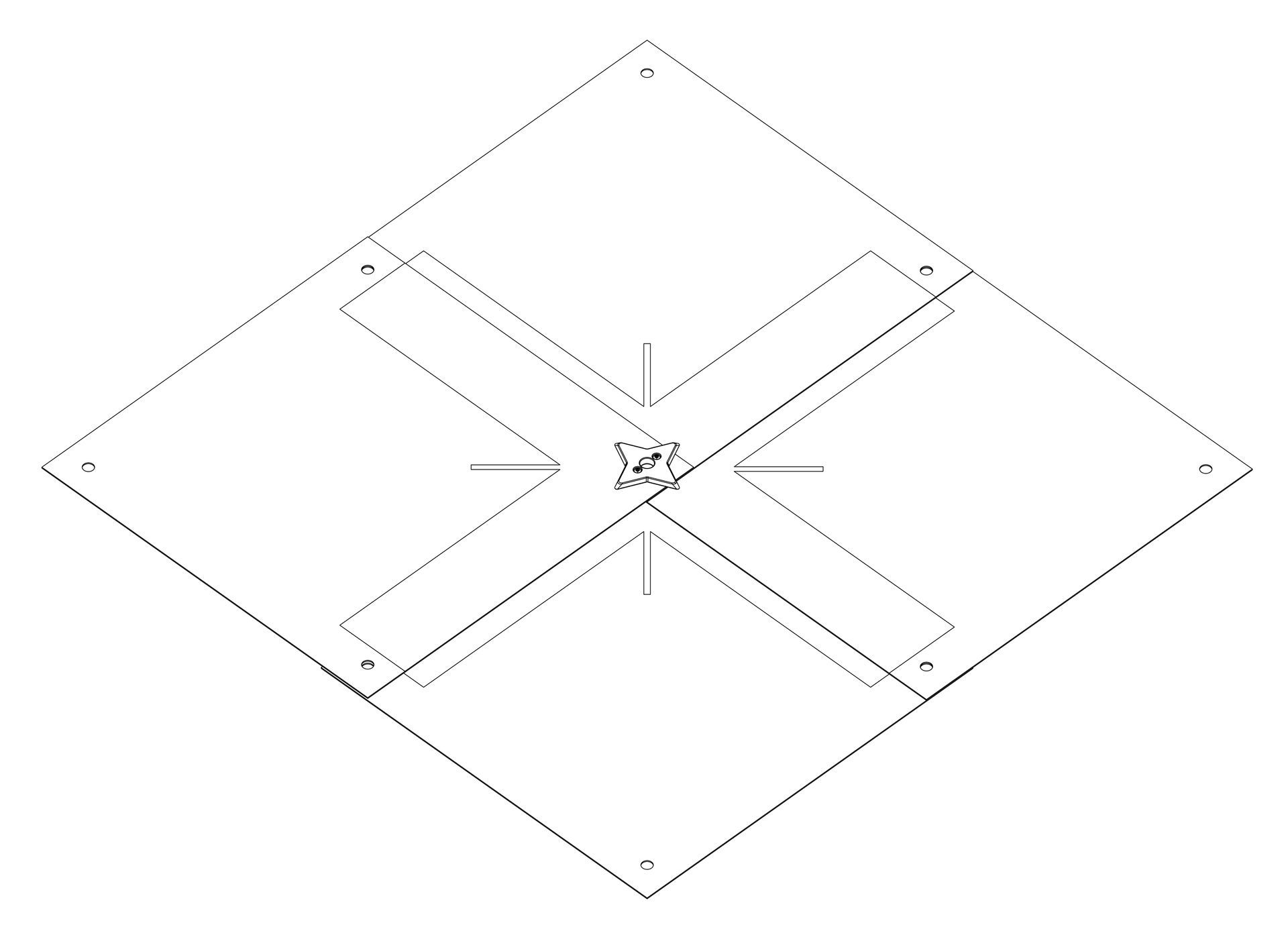 A black and white drawing of a square with arrows pointing in different directions